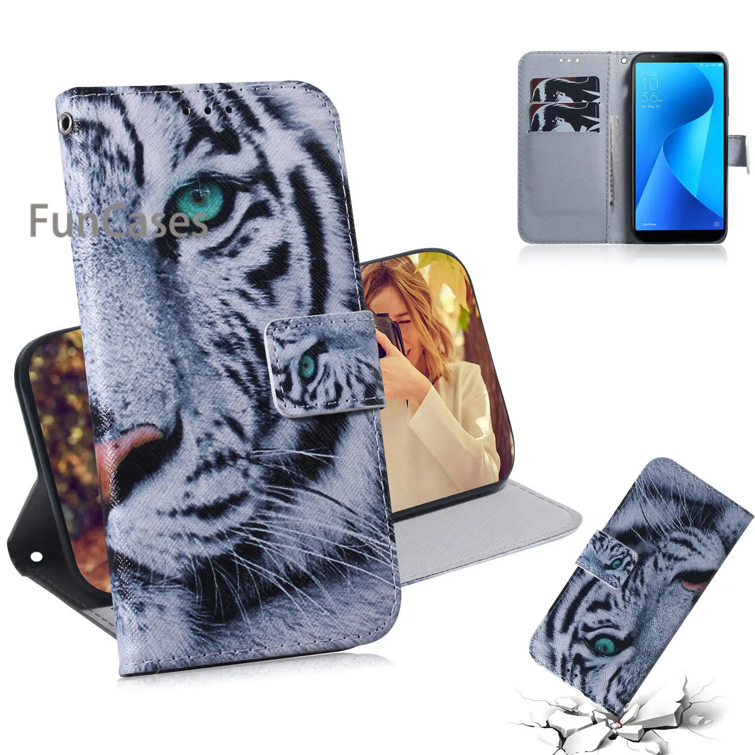 Чехол книжка с изображением животных из искусственной кожи для Asus ZB570TL Ajax Hoesje carcaso