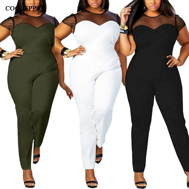 

4XL Summer Sexy Bodycon Jumpsuits Women Elegant Skinny Party Clubwear Jumpsuits Plus Size Mesh Overalls Jumpsuit Woman Clothing
