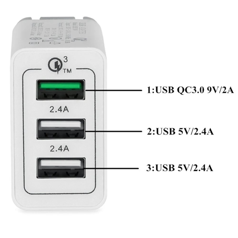 Сетевое зарядное устройство с 3 USB портами и поддержкой быстрой зарядки 30