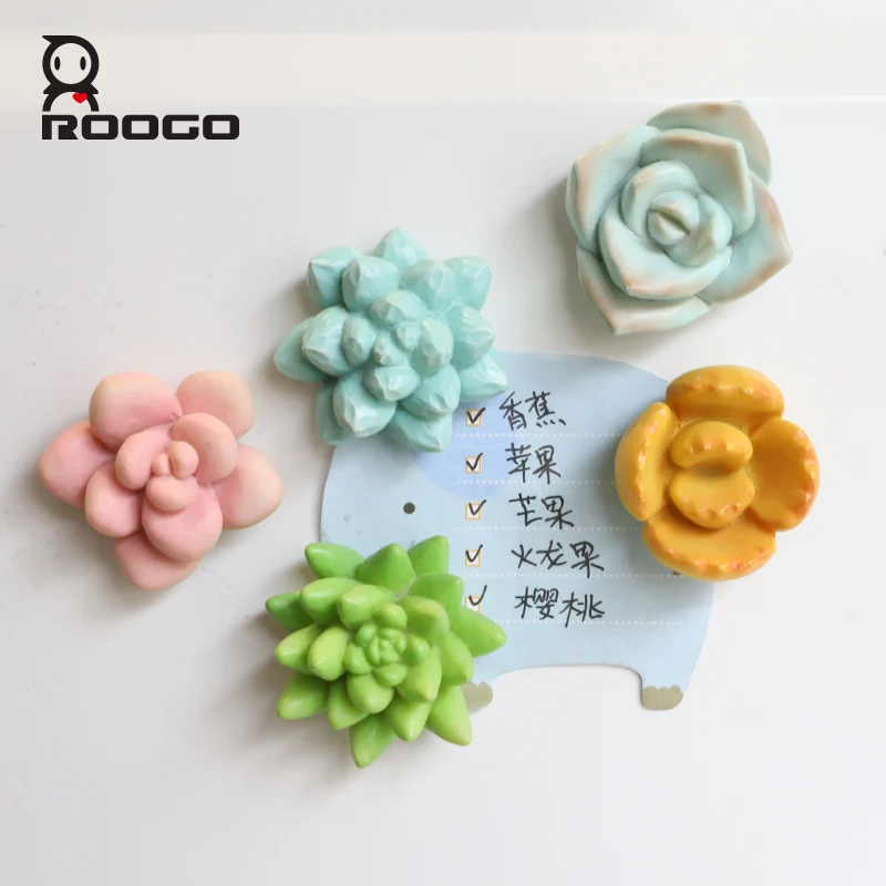 

Roogo Fridge Magnet Succulent Plants Mini 3D Refrigerator Sticker Magnets For Home Kitchen Decoration Stickers On The Fridge