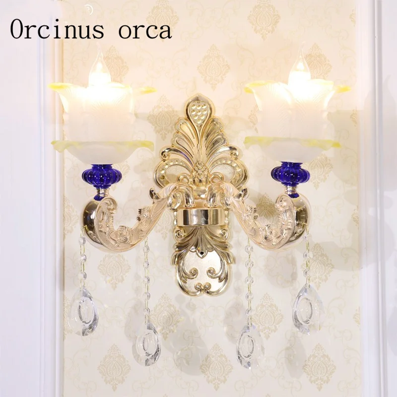 

French luxury crystal wall lamp living room bedroom restaurant aisle European style zinc alloy wall lamp free shipping