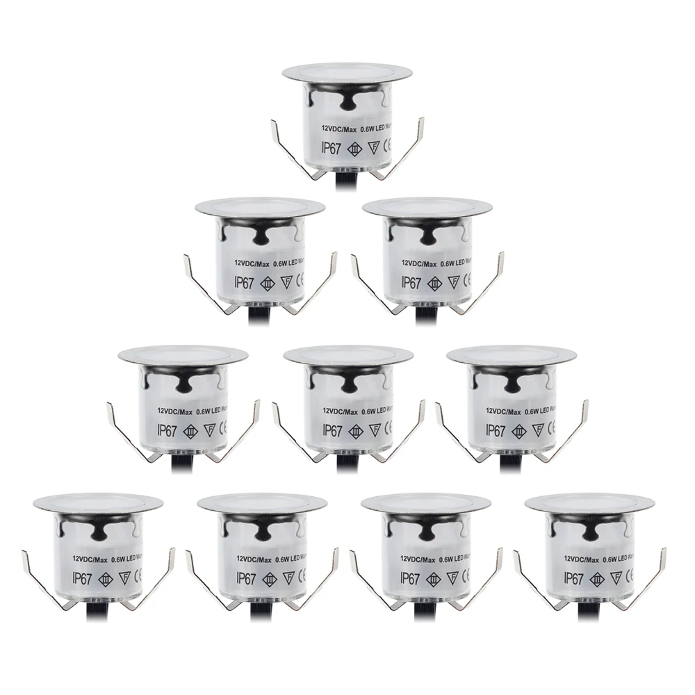 

10PCS 32mm LED Deck Light 6W With Adapter Waterproof Stainless Steel Recessed Stair Underground Spotlight Pathway Home Decor