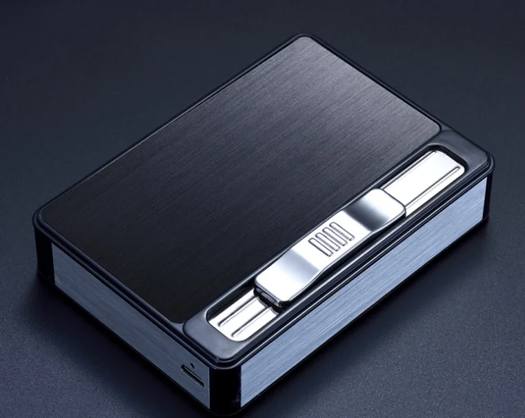Выдвижная металлическая сигаретная коробка Электронная USB Зажигалка Беспламенное ветрозащитное фонарь зажигалка держатель Чехол гаджеты для мужчин LFB788