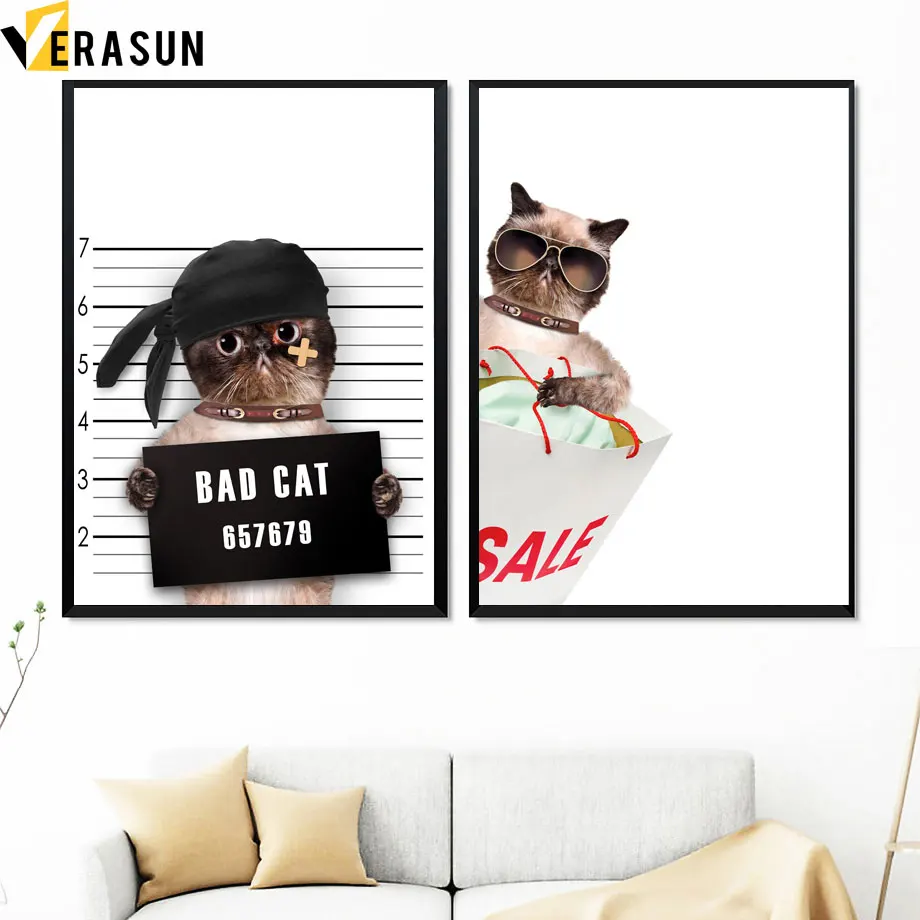 Хипстер Bad Cat сфотографируйте бородавки на стену холст живопись скандинавские