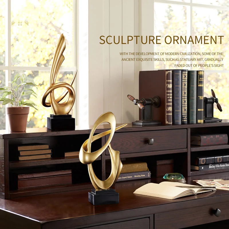 

Modern Creative Plating Gold Blue Distortion Abstract Resin Statue Home Crafts Room Decoration Objects Office Sculpture