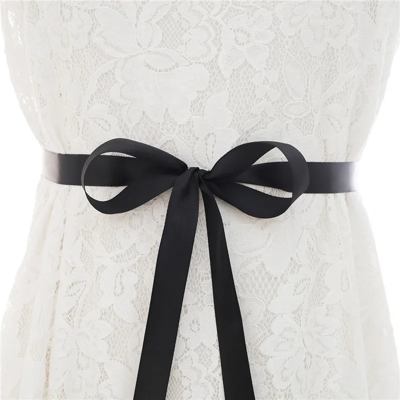Моланс простые бриллианты серебро кристалл невесты ремни для свадебное платье аксессуары цветочный бант узор с атласным поясом для платья - Цвет: Черный