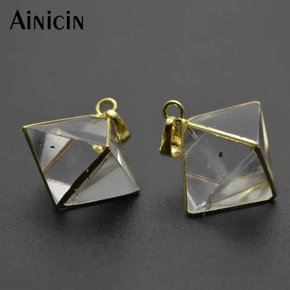 2 шт. золотое покрытие прозрачность рок кристалл Octahedron форма кулон 22x26 мм Модные