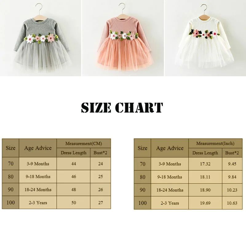 3 Colors-1Pcs платье для маленьких девочек весна осень с длинным рукавом милый цветок день рождения принцесса пышное платье для выпускного вечера От 3 месяцев до 3 лет