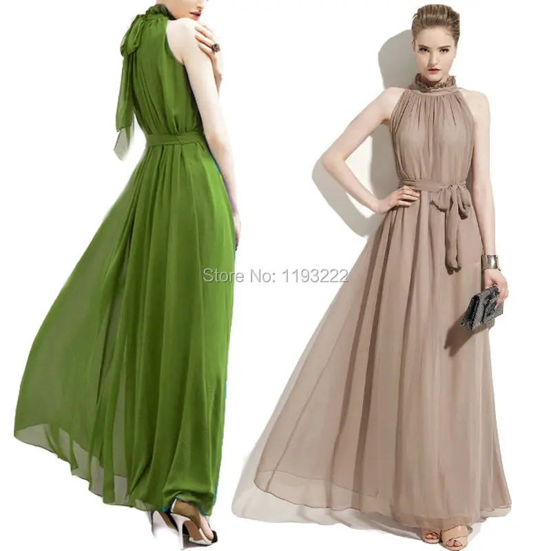 Женское винтажное платье с оборками размера плюс высокой шеей шифоновый Длинный