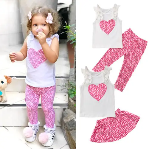 Новинка 2018 летняя Милая одежда для маленьких девочек с сердечком комплект из 2