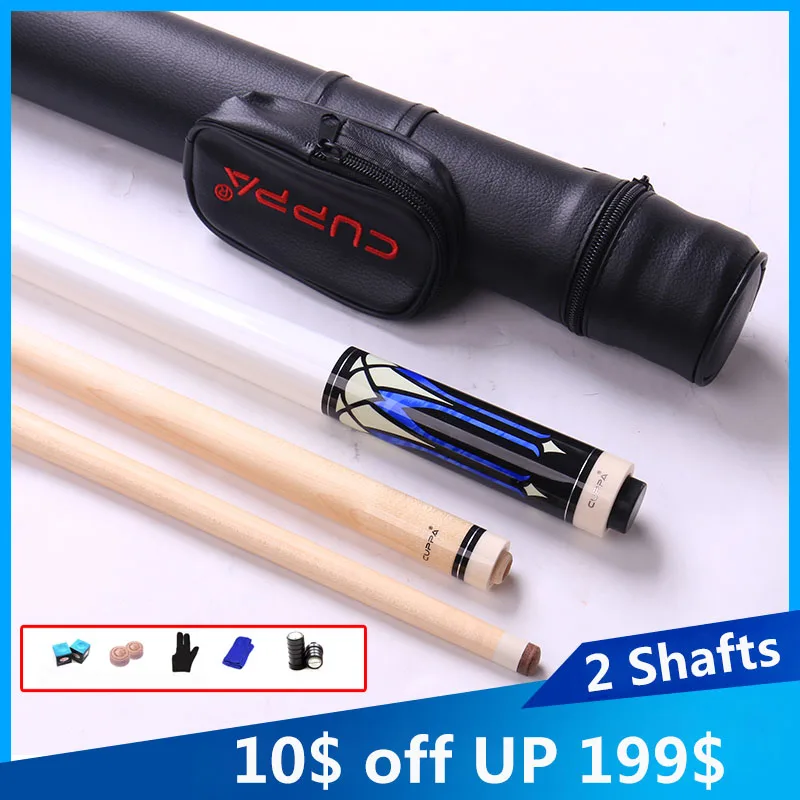 

NEW CUPPA 3 Cushion Billiard Cue Stick with 2 Shafts Black Pool Cue Case Set Chalk,Glove