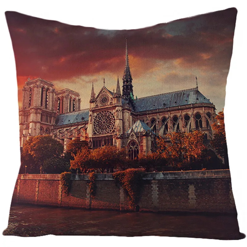 Fuwatacchi Pure Linen Triumphal Arch Cushion Cover E1ffel Tower Throw Pillow Romantic Frensh Scenery Pillowcases | Дом и сад