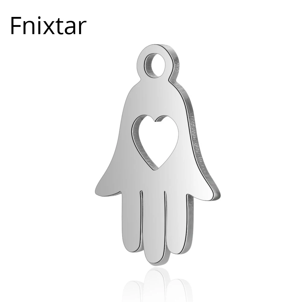 

Fnixtar, высшее качество, 9,5*15 мм, нержавеющая сталь, Хамса, ручная полая подвеска в виде сердца, Металлические Мини-подвески для «сделай сам», Же...