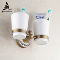 Держатели Нержавеющая сталь Зубная щётка держатели зубной пасты двойной, пластиковый стакан Аксессуары для ванной комнаты подстаканник WF-18065