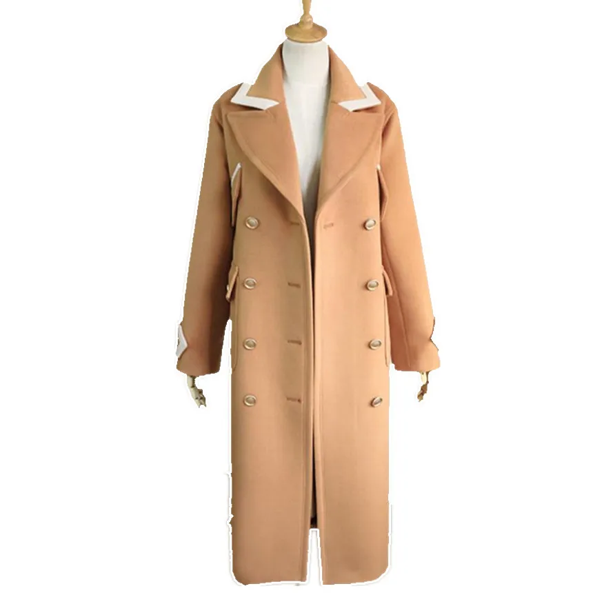

Winter Fashion Women New Coat Long sleeve Medium Long double breasted Wool Coat Loose Warm Woolen Coat