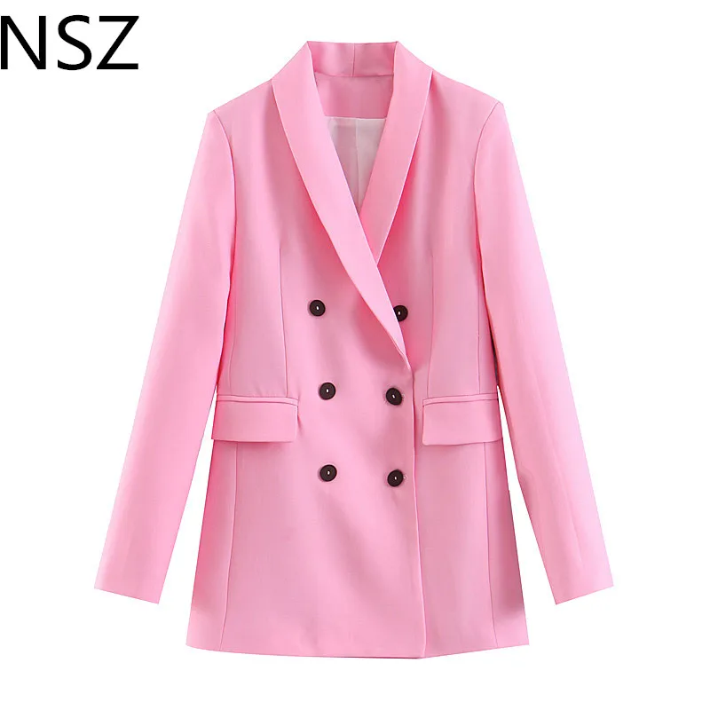 Женский двубортный Блейзер NSZ розовый блейзер с длинным рукавом и карманами для