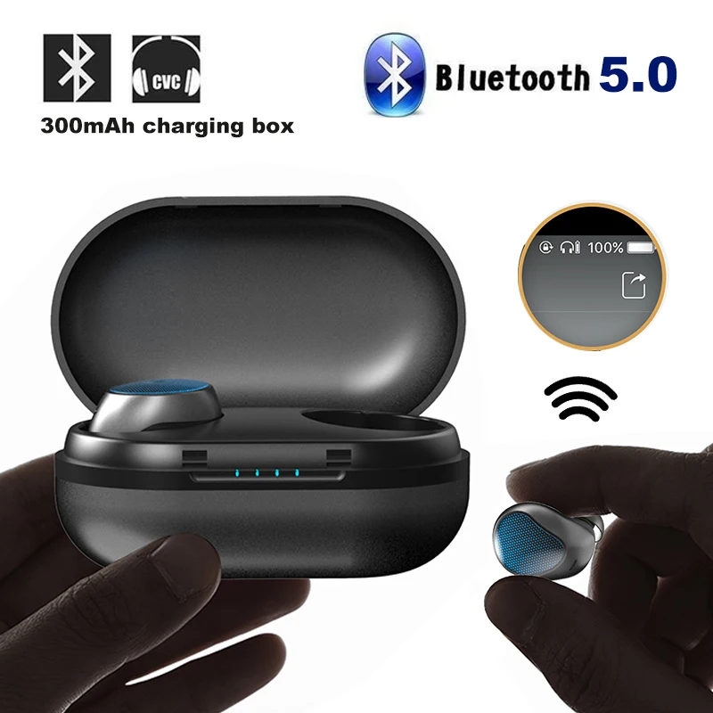 Беспроводной наушники вкладыши TWS с V5.0 Bluetooth глубокий бас стерео звук Шум