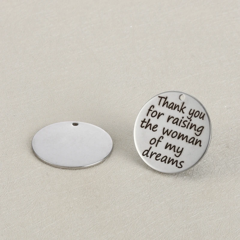 

20pcs 25mm Stainless steel DIY handmade jewelry Lettering Thank you for raising the woman of my dreams charm for jewelry making