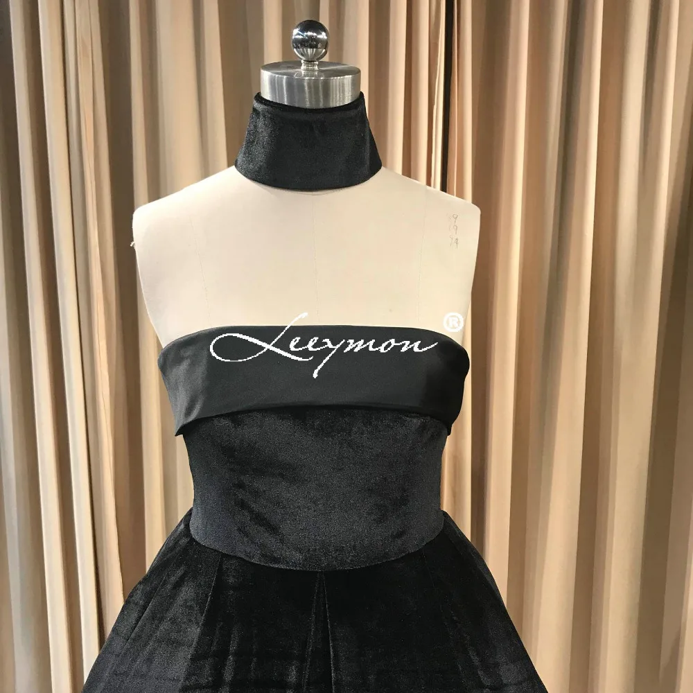 Leeymon На Заказ Длинный Черный Бархат Вечернее Платье 2019 Без Бретелек Выпускного