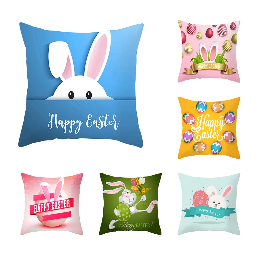 

Happy Easter Throw Pillow Case Creative Easter Bunny Egg Printing Decorative Pillowcases Rabbit Pillow Cover kussensloop