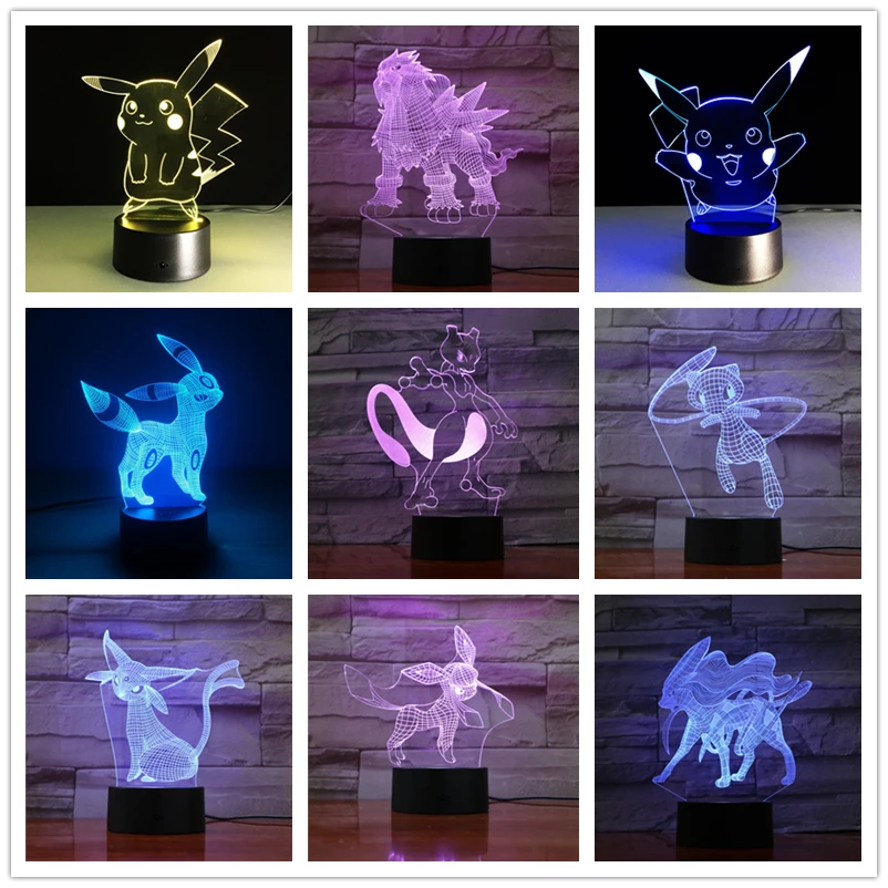 Покемон анимация фигурка 3D RGB лампа Пикачу еевее черепаха птица огонь Дракон