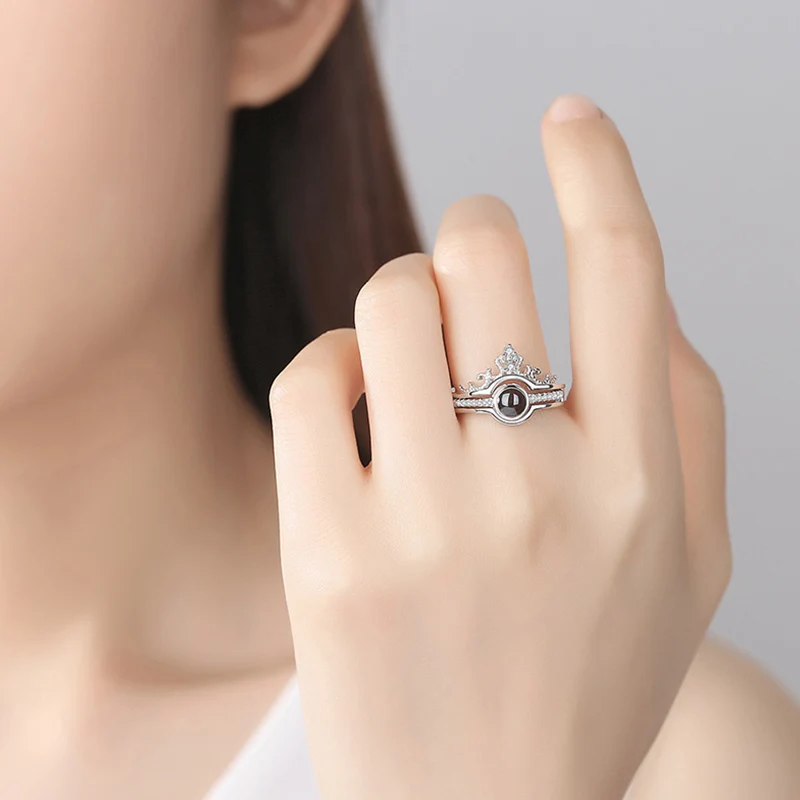 

2021 New Arrival 100 Languages I Love You Rings Love Crown Couple Rings Fashion Opening Engagement Wedding Ring Set For Women