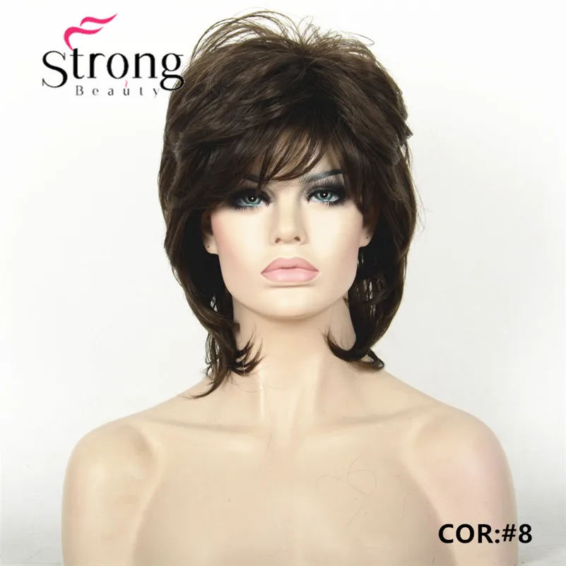 StrongBeauty короткий пушистый слоистый светильник коричневый высокий светильник ed Классический колпачок полный синтетический парик женские волосы парики
