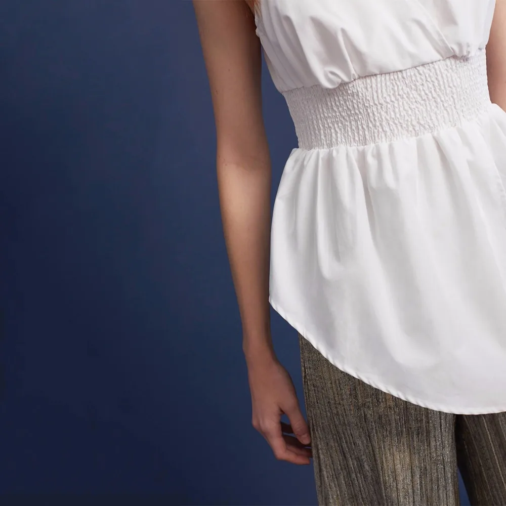 Darcydebie Women White Blouse Fashion Sexy Sleeveless Asymmetrical Hem Womens Tops And Blouses Summer |