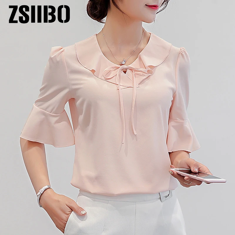 

Women shirt 2019 spring summer Women Slim Chiffon Blouse Elegant Ladies Tops Long Sleeve Shirts Korean Ruffles clothing