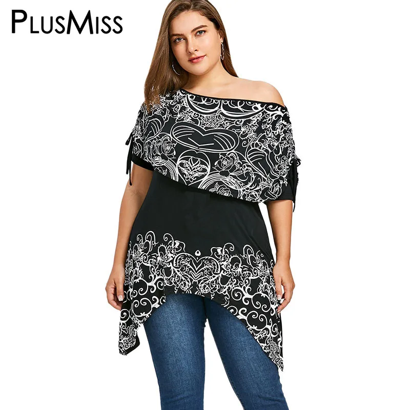 PlusMiss размера плюс 5XL 4XL бандана Цветочный Принт футболки женские большие размеры