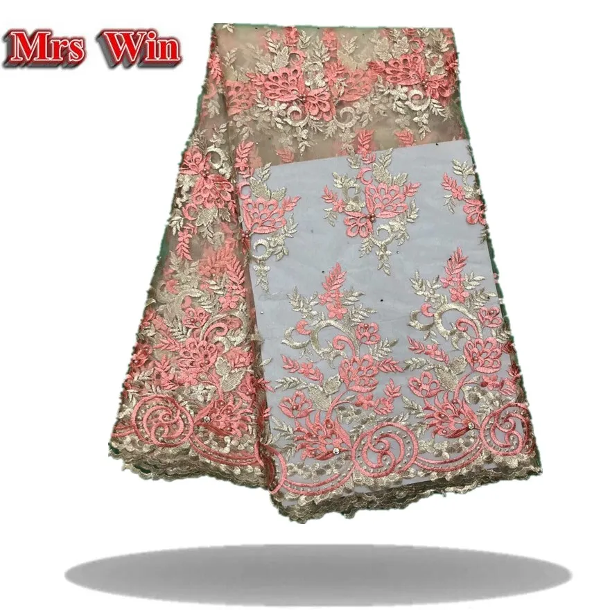 Mrs. win 2018 Африка вышитые сетки Швейцарский Тюль Ткань 5 ярдов цветок бусины