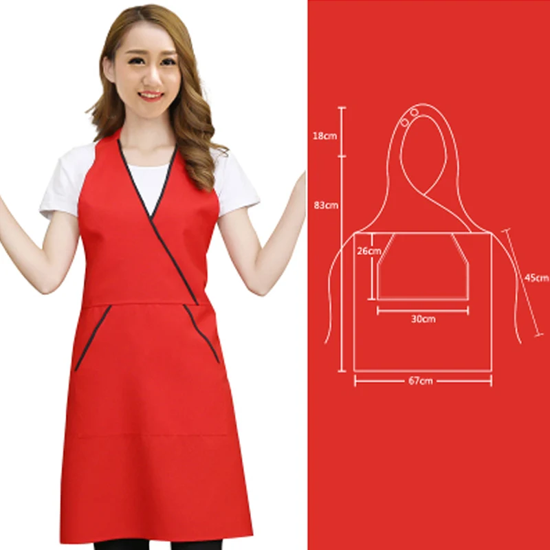 Red Apron Водонепроницаемые фартуки для женщин и мужчин, кухонный фартук официанта шеф-повара, черный коричневый нагрудник, фартук для ногтей, фартук для взрослых с карманами, аксессуары - Цвет: Red Apron