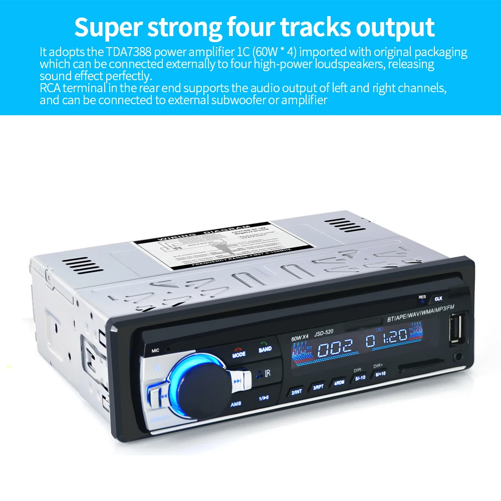 Автомагнитола 12 в Bluetooth V2.0 JSD520 автомобильный стерео In-dash 1 Din FM Aux вход приемник SD USB MP3 MMC WMA ISO разъем XNC
