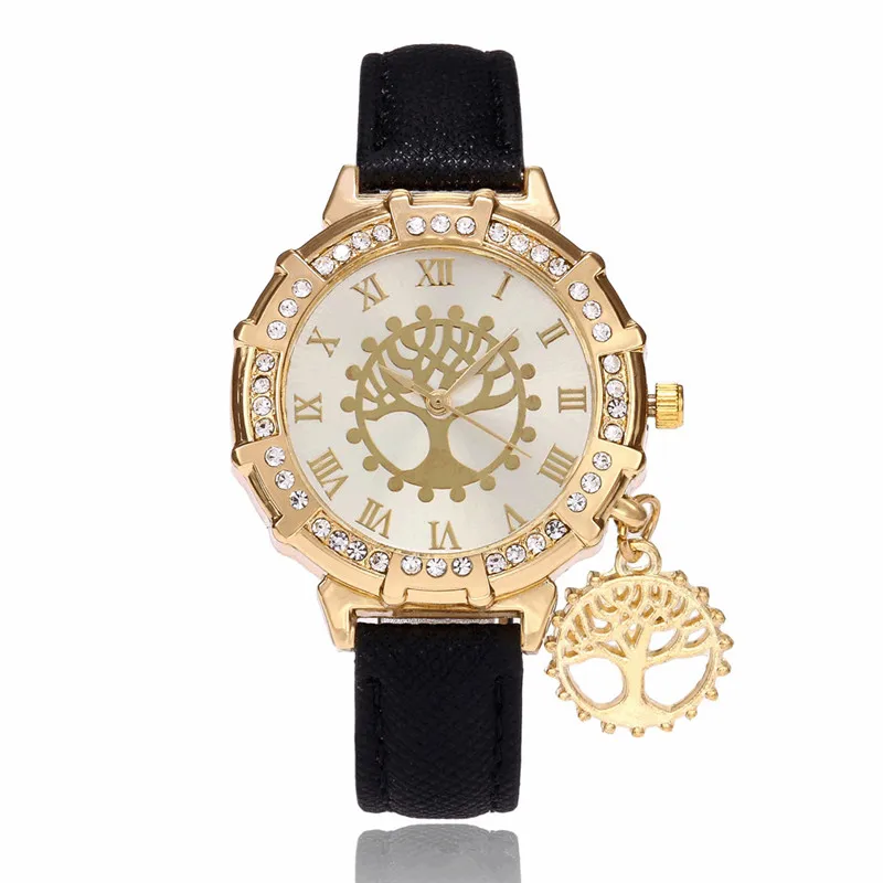 

2017 Women Watches Fashion Causal Ladies Bracelet Watches Women Quartz Wristwatch Relogio FemininoWishing Tree Pendant Black