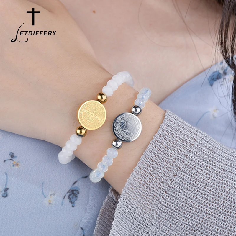 Браслеты женские из нержавеющей стали с белыми бусинами и прозрачными