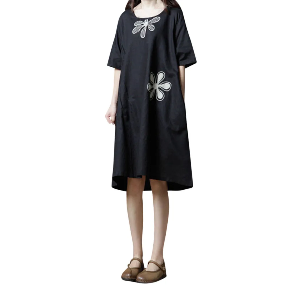 Женское платье с короткими рукавами SAGACE хлопковое льняное свободное удобное