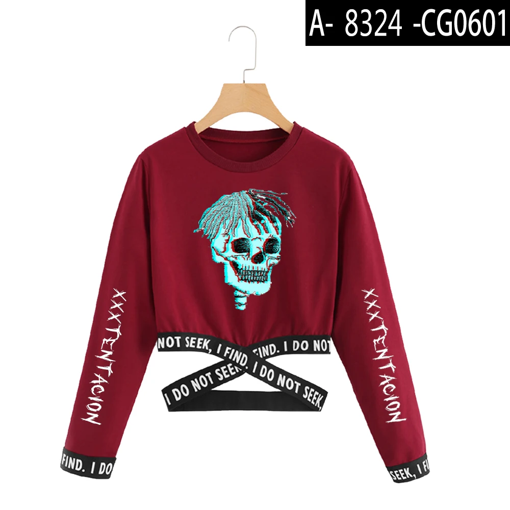 red Xxxtentacion укороченная Женская Толстовка Harajuku с длинным рукавом укороченный Топ Толстовка корейская одежда Стиль инстаграм Прямая поставка - Цвет: red