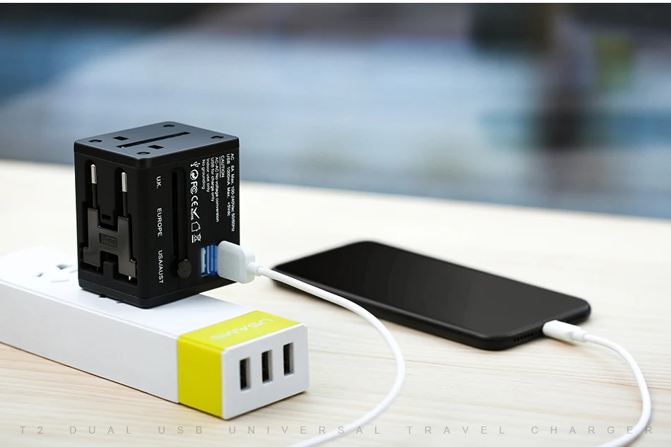 Двойное зарядное устройство USB с глобальной конвертацией, универсальное зарядное устройство для телефона USAMS, зарядное устройство USB с поддержкой ЕС/США/Великобритании/Австралии