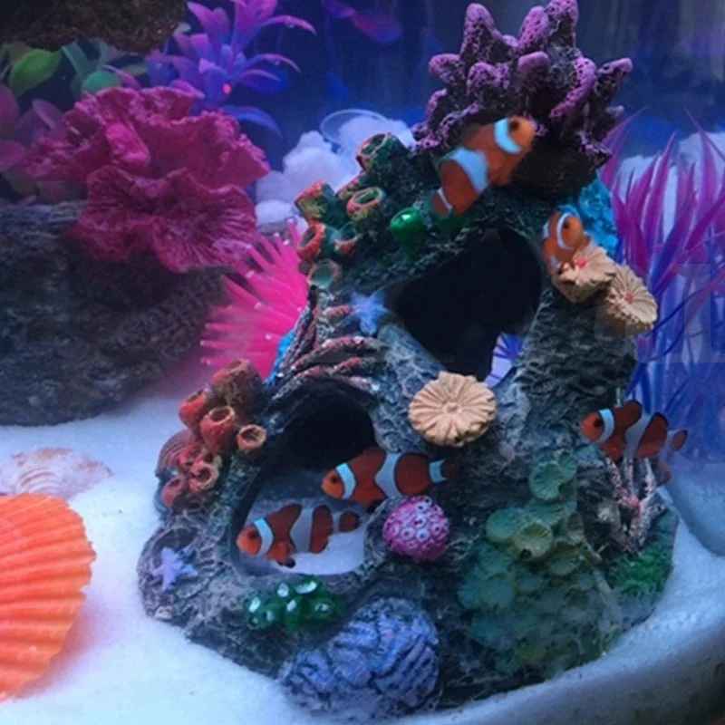 Смола коралловый вид на горы пещера камень пейзаж аквариум украшение|Статуэтки и