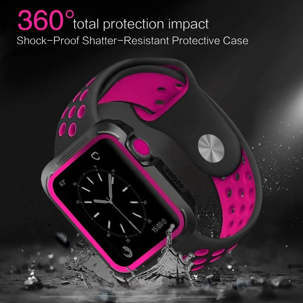 Apple Watch Band с чехлом 38 42 ударопрочный защитный чехол мягкий силиконовый спортивный