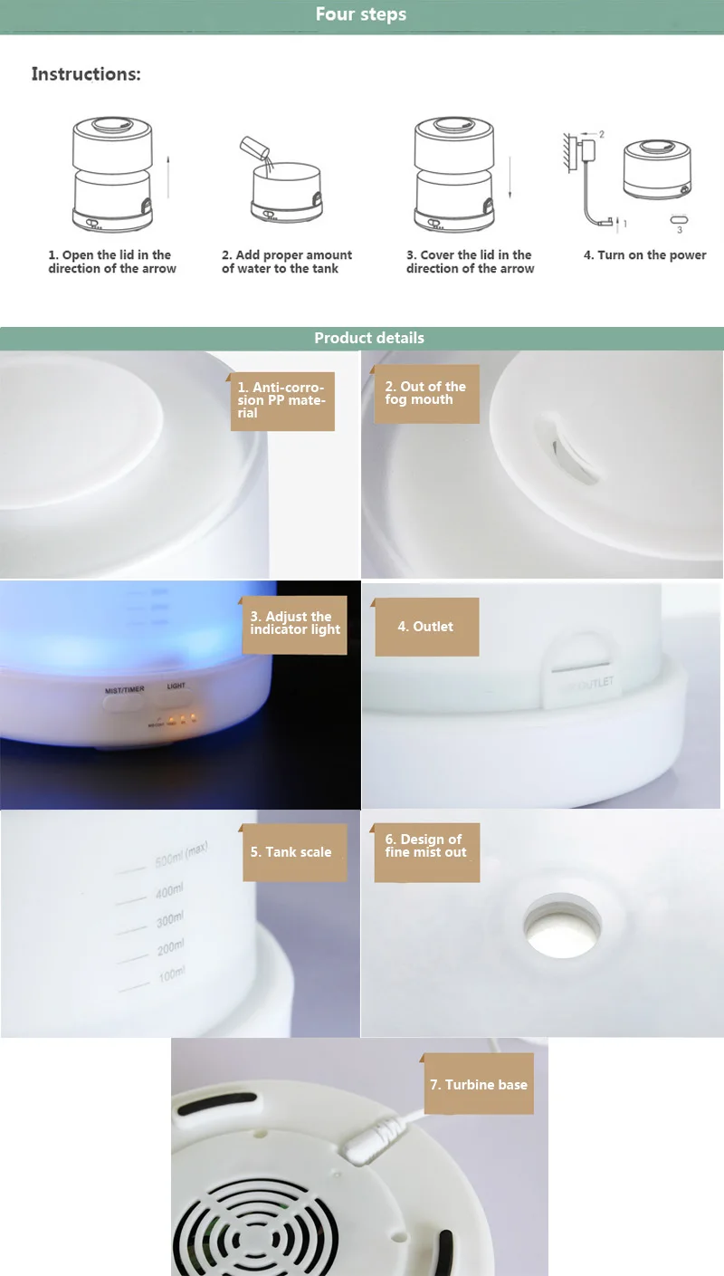 500ml remote control ultrasonic air aroma humidifier aromatherapy essential oil diffuser with 7 color LED lights home | Бытовая техника