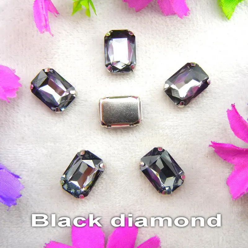 A16 Black diamond Стеклянные кристаллы, серебряные когти, 7 размеров, красивые цвета, Микс, Прямоугольная форма, пришитые стразы, бусины, одежда, обувь, сделай сам, отделка - Цвет: A16 Black diamond