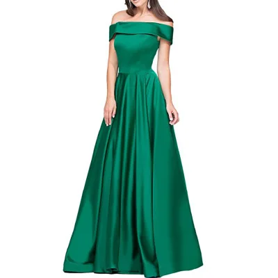 Long style green Простое Длинное Макси платье невесты банкетное атласное с вырезом «лодочкой» с открытыми плечами длиной до пола пикантное вечернее платье на заказ - Цвет: Long style green