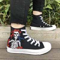 wen classic black canvas sneakers design grateful dead skull hand painted shoes high top custom skateboard sport shoes