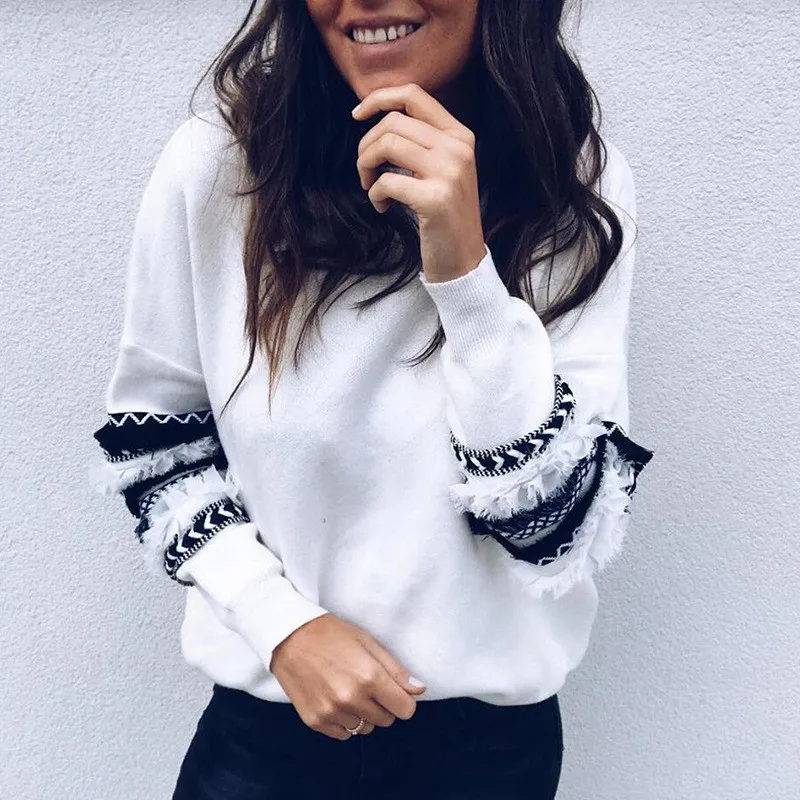 Tassel Long Sleeve Sweatshirt Women 2018 Autumn Winter Pullover Pink Hoodie Female Loose Casual Tops Tracksuit | Женская одежда