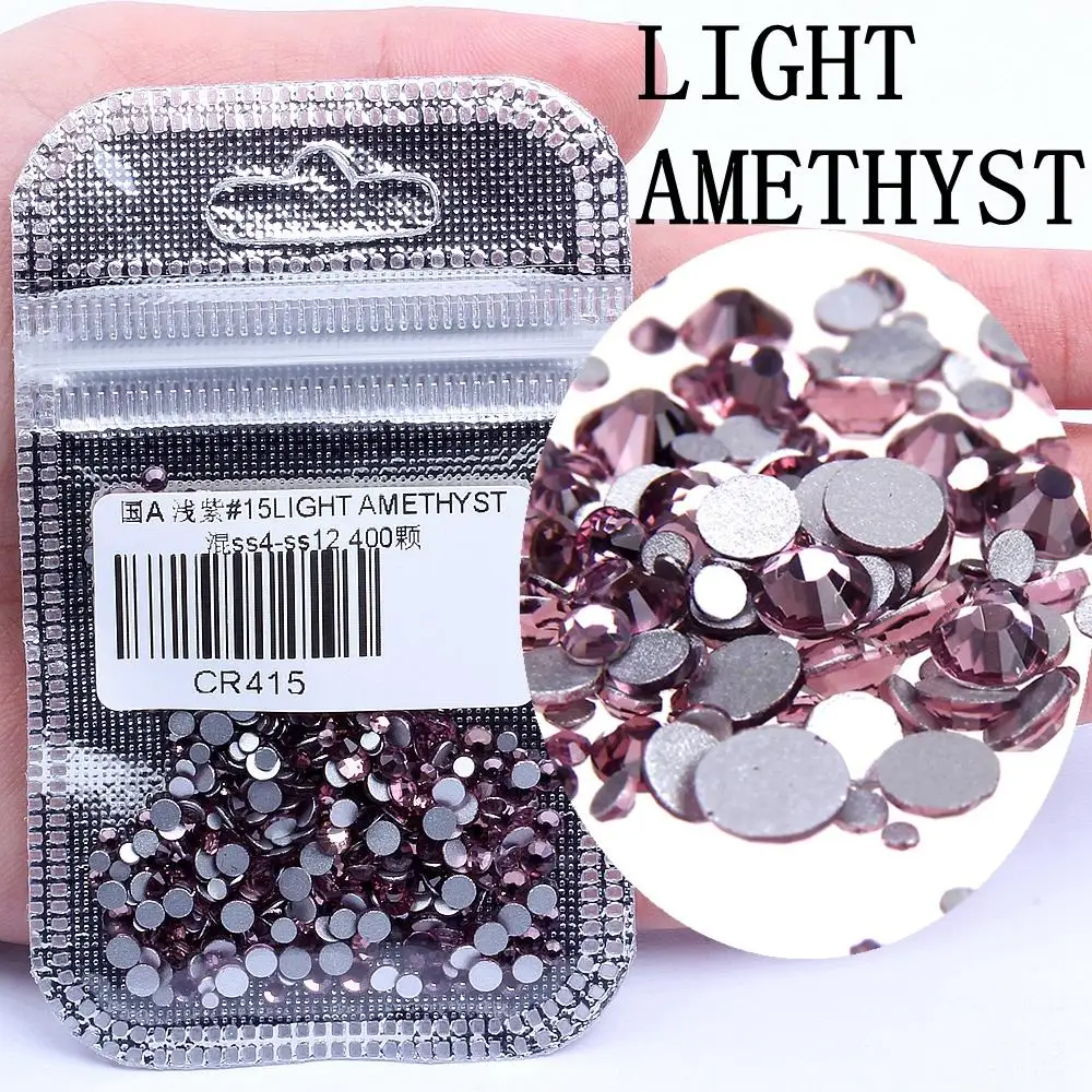 15 LIGHT AMETHYST 400 шт, 60 цветов, разные размеры, ss4-ss12, для дизайна ногтей, не горячей фиксации, хрустальные стразы, сделай сам, плоские с оборота, 3D стеклянные украшения для ногтей, стразы - Цвет: 15 LIGHT AMETHYST
