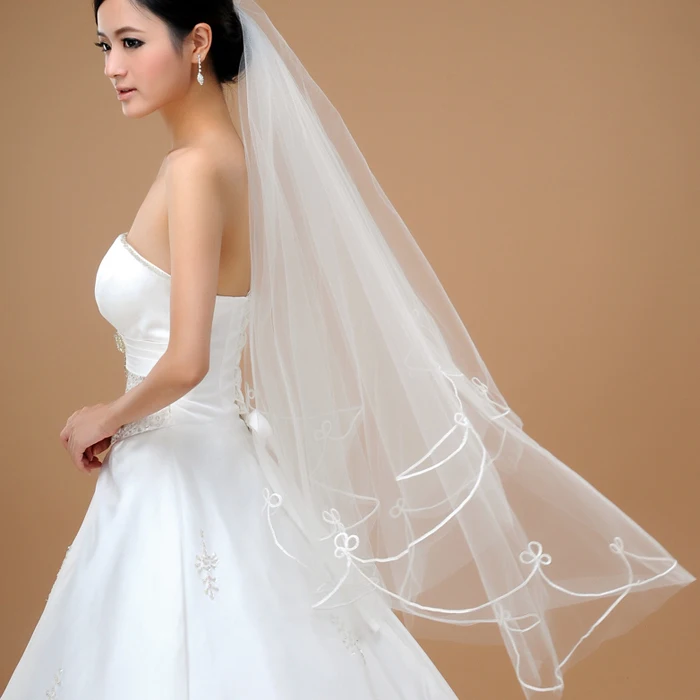 

140cm Wholesale Cheap Simple Tulle Wedding Veils Ribbon Edge Bridal Accesories White Ivory Wedding Veils ACCESSORIES OV32000