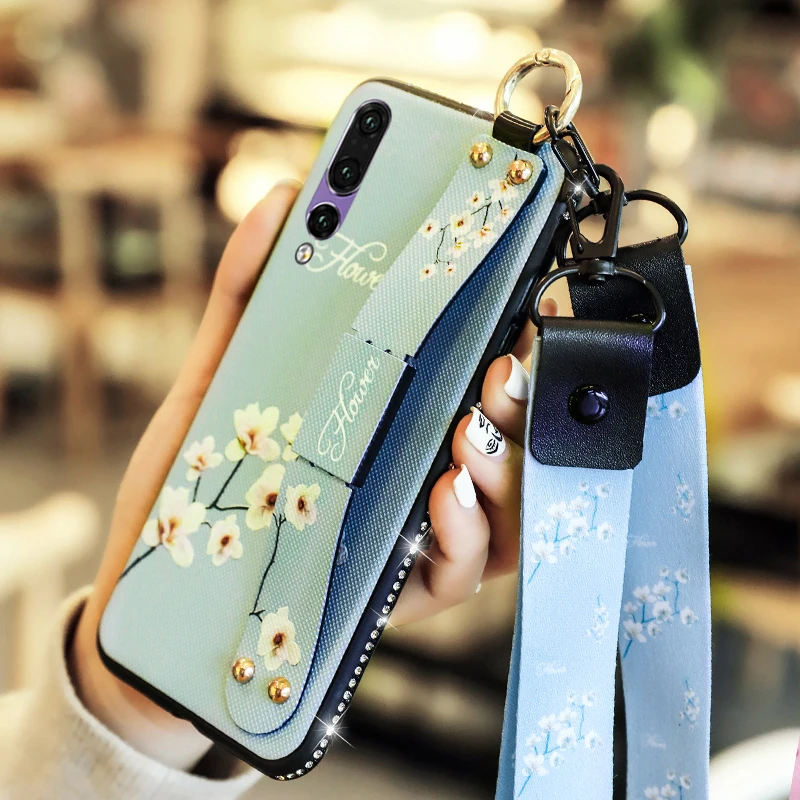 Luxury P30 Lite Case For Huawei Pro Diamond Glitter Flower Strap Hanging Rope Wristband Bracket Anti-knock Covers |