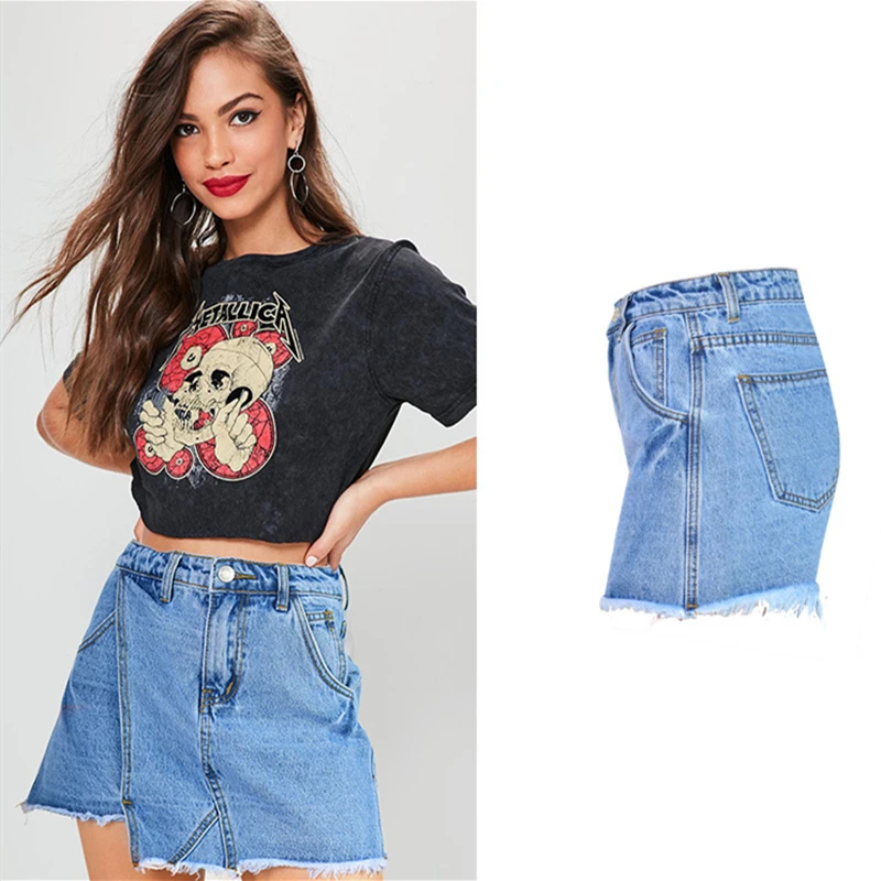 Женские джинсовые шорты с завышенной талией LOGAMI асимметричные трапециевидной