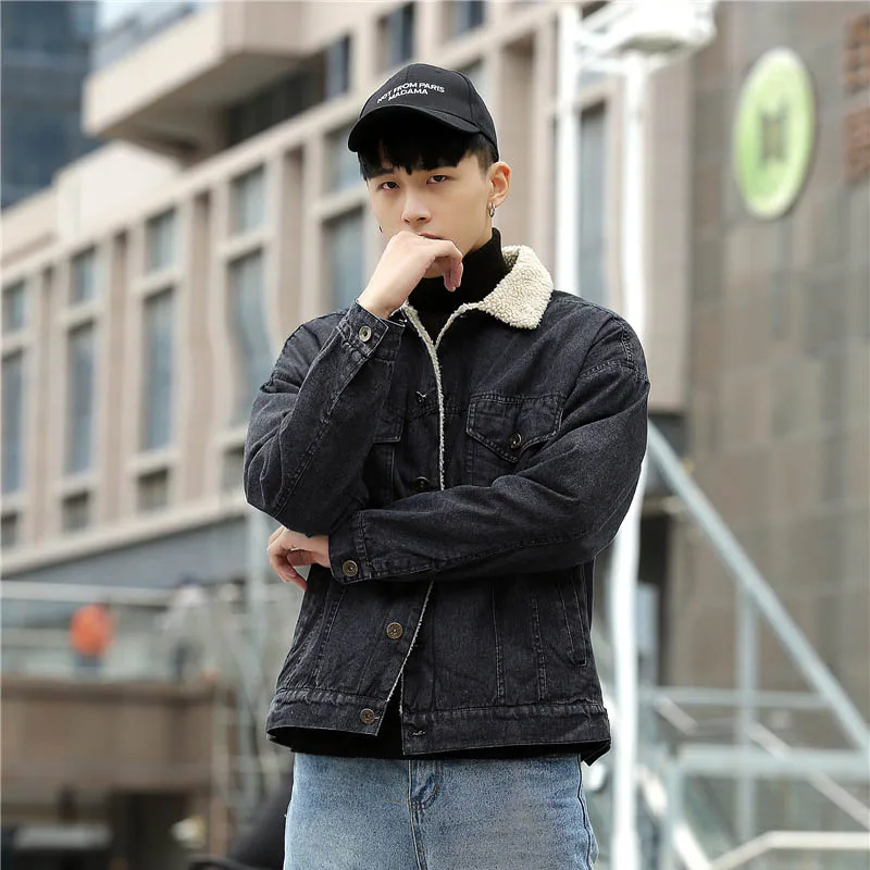 

New Arrival Winter Denim Jacket Men Casual Fleece Wool Thick Warm Winter Coat Men Windbreaker Jeans Jacket Men chaqueta hombre
